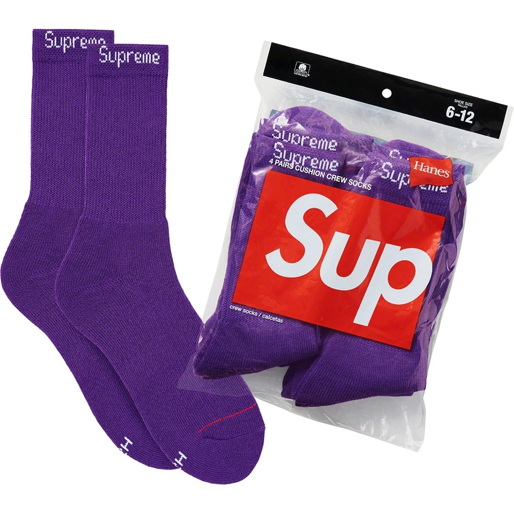 Supreme / Hanes Purple Crew Socks 4 Pack Size 6-12 NWT Collector Athletic Hype